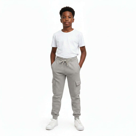 Grey Color Knit Denim Cargo Jogger Mid Grey Nawao.com