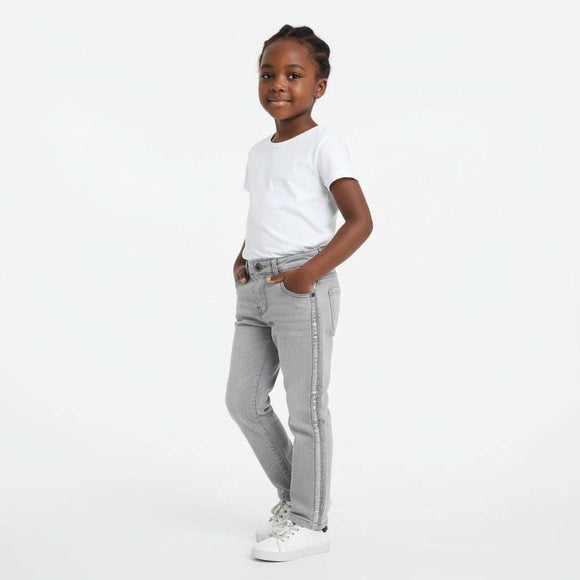 Grey Denim With Side Foil Print Mid Grey Nawao.com