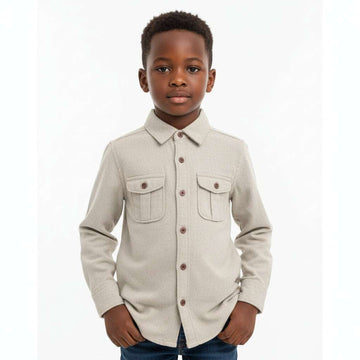 Grey Double Pocket Flannel Melange  Shirt Mid Grey Nawao.com