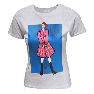 Grey Embellished T Shirt Nawao.com