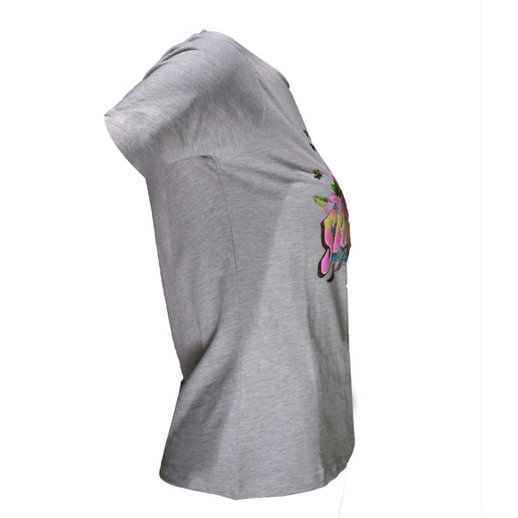 Grey Embellished T Shirt Nawao.com