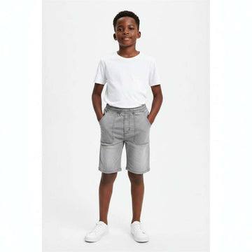 Grey Front Pocket Knitted Denim Pullon Shorts Mid Grey Nawao.com
