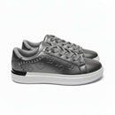 Grey Lace Up Sneaker With Stitching Detail  Mid Grey Nawao.com