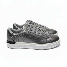 Grey Lace Up Sneaker With Stitching Detail  Mid Grey Nawao.com