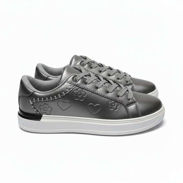 Grey Lace Up Sneaker With Stitching Detail  Mid Grey Nawao.com