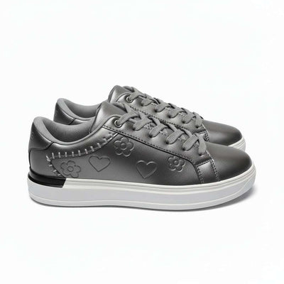 Grey Lace Up Sneaker With Stitching Detail  Mid Grey Nawao.com
