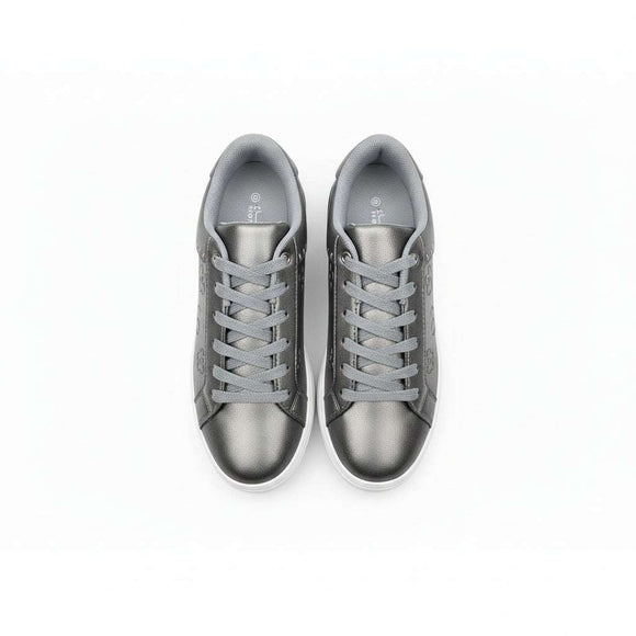 Grey Lace Up Sneaker With Stitching Detail  Mid Grey Nawao.com