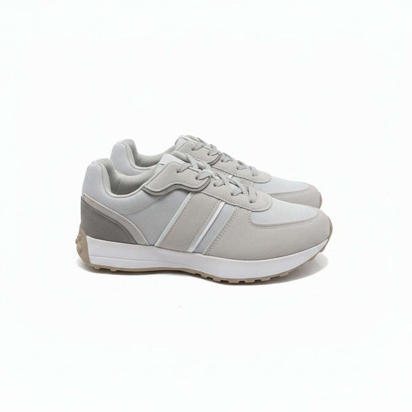 Grey Material Block Sneakers Pale Grey Nawao.com