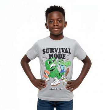 Grey Mel Survival Mode Minecraft Tee Mid Grey Nawao.com
