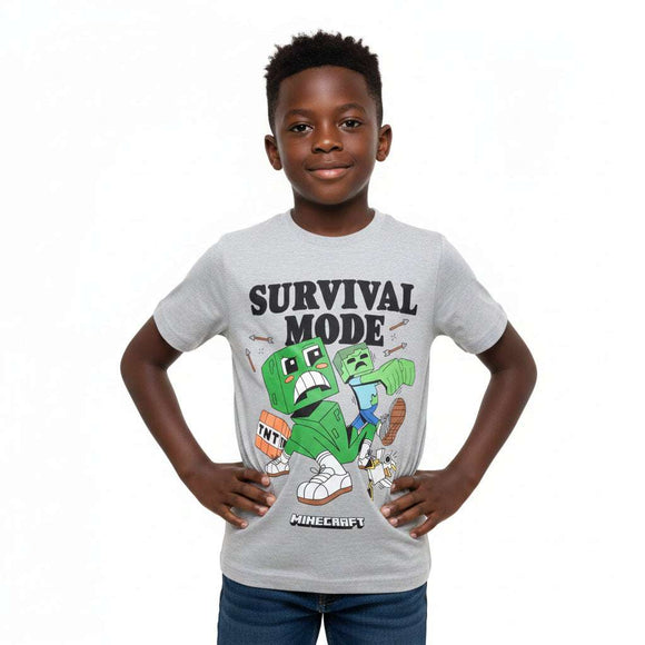 Grey Mel Survival Mode Minecraft Tee Mid Grey Nawao.com