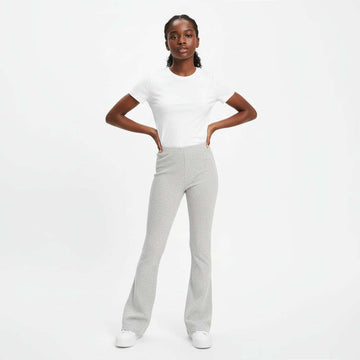 Grey Melange Flared Hem Rib Leggings Nawao.com