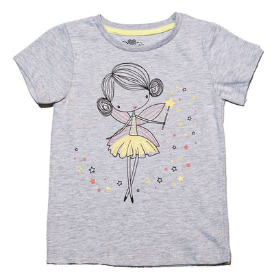 Grey Melange Ss Fairytale Placement Print T Shirt Nawao.com