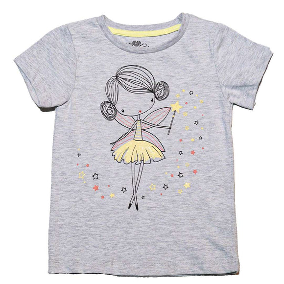 Grey Melange Ss Fairytale Placement Print T Shirt Nawao.com
