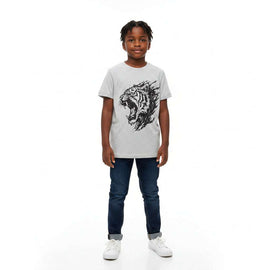 Grey Melange Tiger Roaring Face S S Graphic Tee Mid Grey Nawao.com