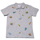 Grey Short Sleeve Emb Polo Shirt Nawao.com