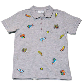 Grey Short Sleeve Emb Polo Shirt Nawao.com