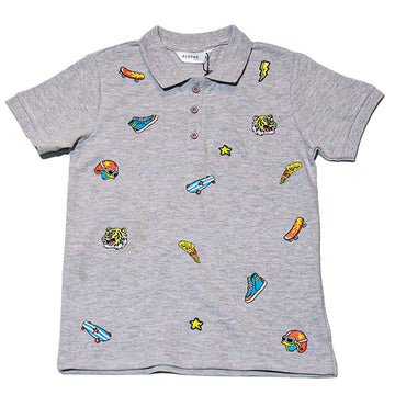 Grey Short Sleeve Emb Polo Shirt Nawao.com