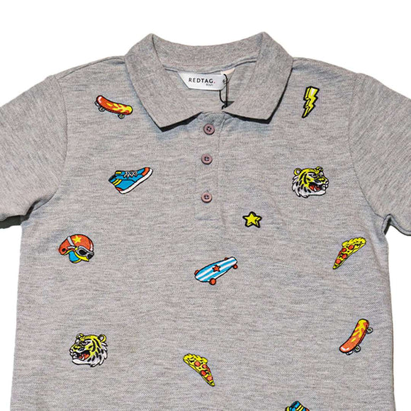 Grey Short Sleeve Emb Polo Shirt Nawao.com