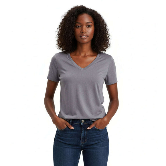 Grey Short Sleeve V Neck T Shirt Nawao.com