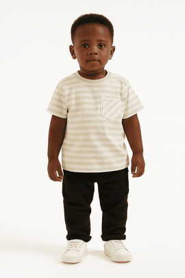 Grey Stripe Short Sleeve T Shirt Nawao.com