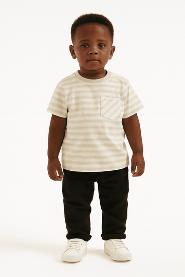 Grey Stripe Short Sleeve T Shirt Nawao.com