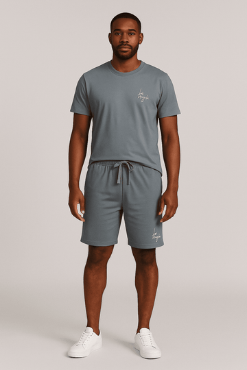 Grey T Shirt And  Pyjama Shorts Set Nawao.com
