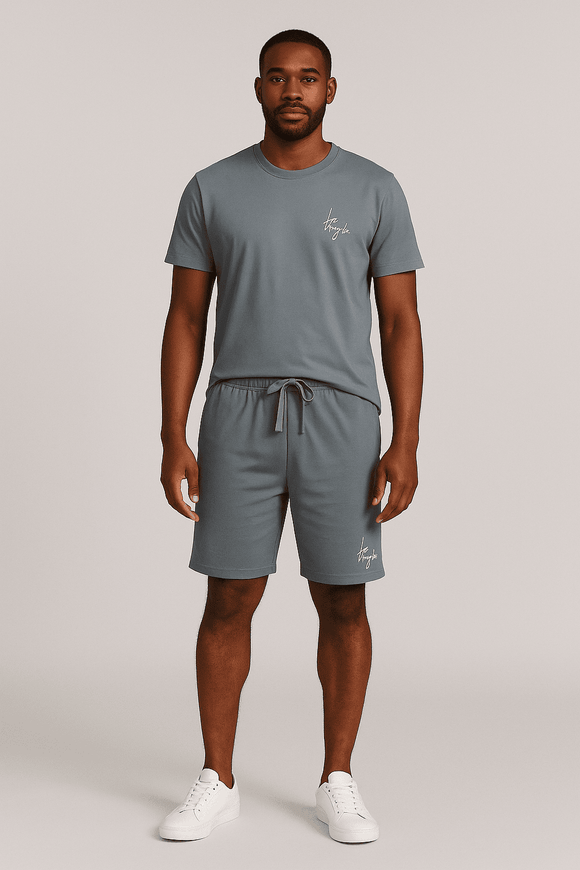 Grey T Shirt And  Pyjama Shorts Set Nawao.com