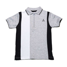 Grey Vertical Paneled Polo Shirt Nawao.com