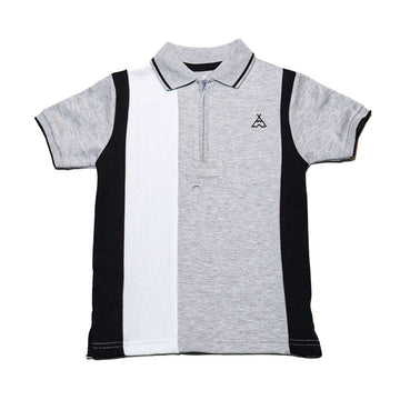 Grey Vertical Paneled Polo Shirt Nawao.com