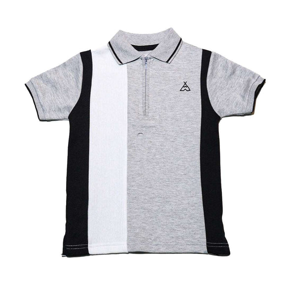 Grey Vertical Paneled Polo Shirt Nawao.com