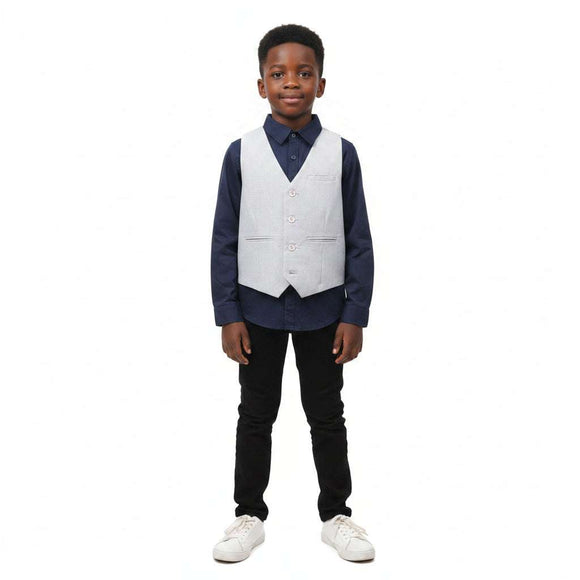 Grey Vest And Long Sleeve Shirt Set Mid Grey Nawao.com