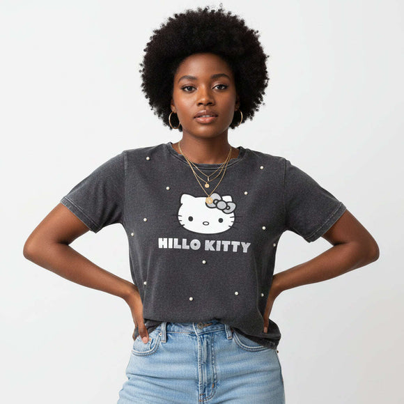 Hello Kitty Embellished T Shirt Black Nawao.com