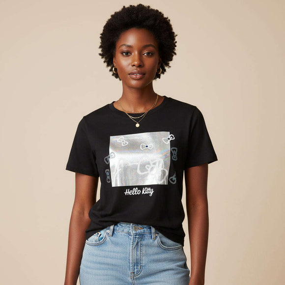 Hello Kitty  Foil T Shirt Black Nawao.com