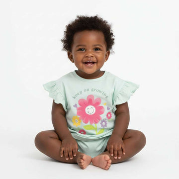 Iight pale green Flower Patch Artwork T Shirt Nawao.com