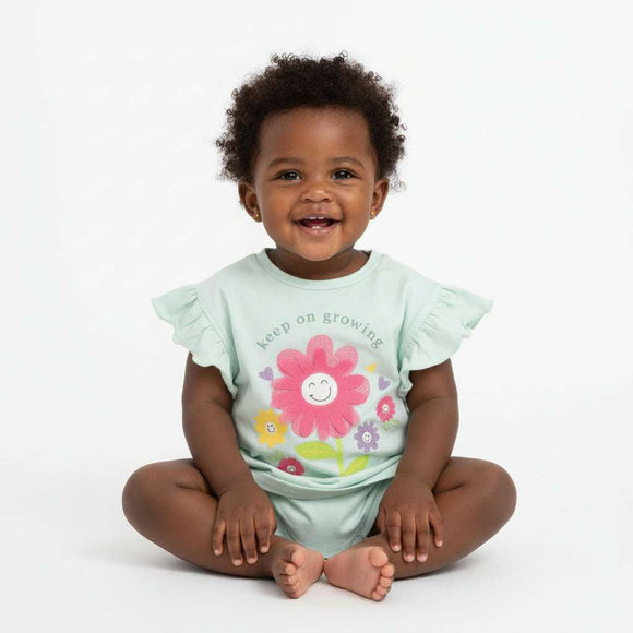 Iight pale green Flower Patch Artwork T Shirt Nawao.com