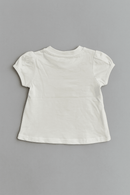 Ivory 3D Floral Placement Puff Sleeve Ivory Nawao.com