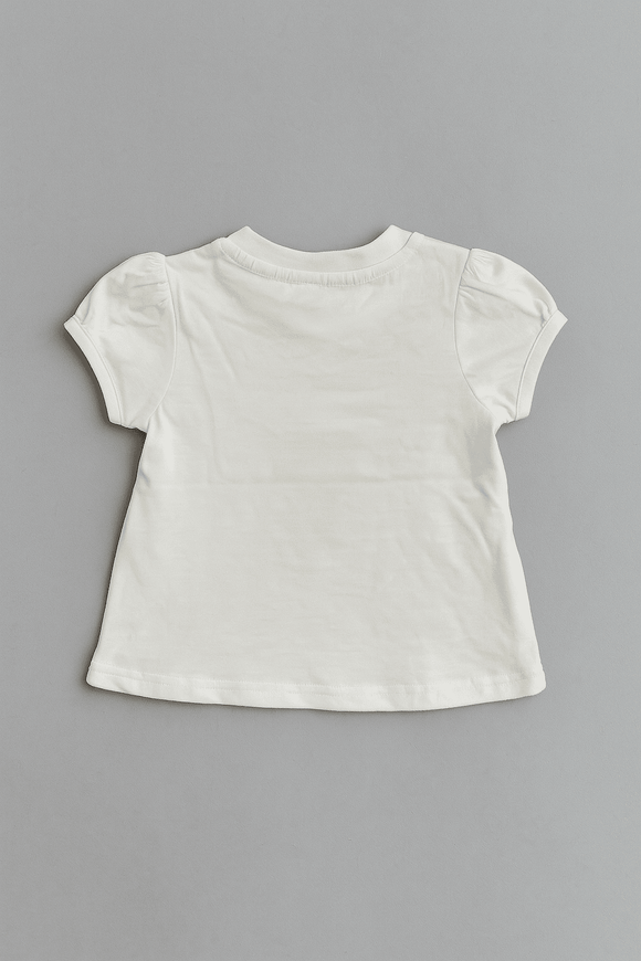 Ivory 3D Floral Placement Puff Sleeve Ivory Nawao.com