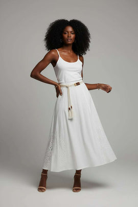 Ivory A Line Embrroidered Skirt With Breaded Belt Ivory Nawao.com