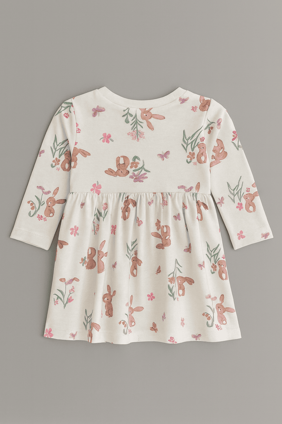 Ivory Bunny Floral All Over Print Interlock Dress Nawao.com