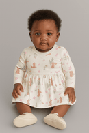 Ivory Bunny Floral All Over Print Interlock Dress Nawao.com