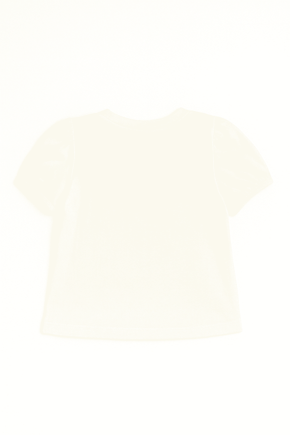 Ivory Bunny Placement Print Puff Sleeve Nawao.com