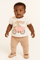 Ivory Bunny Placement Print Puff Sleeve Nawao.com