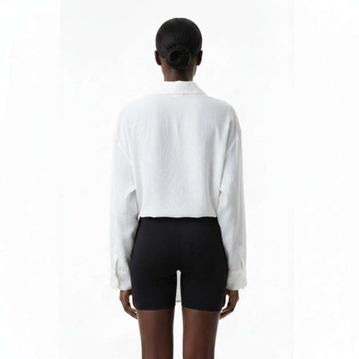 Ivory Button Front Roll Up Sleeve Shirt Ivory Nawao.com