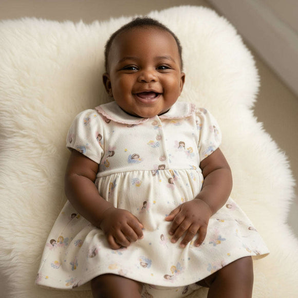 Ivory Collared All Over Fairy Print Pique Dress Ivory Nawao.com