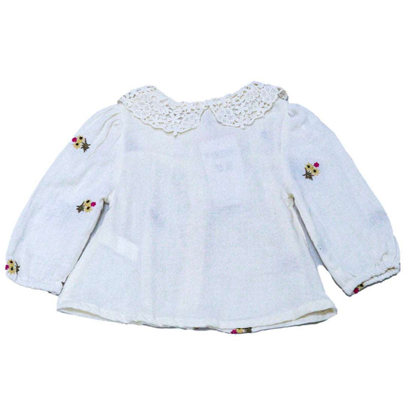 Ivory Collared Front All Over Embroidery Blouse Nawao.com