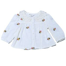 Ivory Collared Front All Over Embroidery Blouse Nawao.com