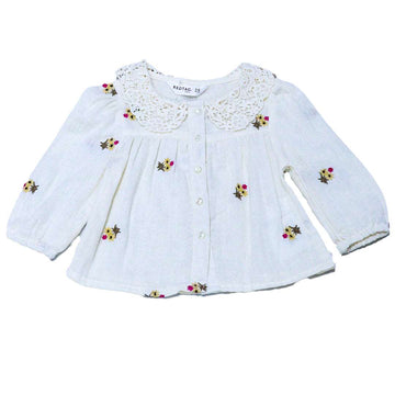 Ivory Collared Front All Over Embroidery Blouse Nawao.com