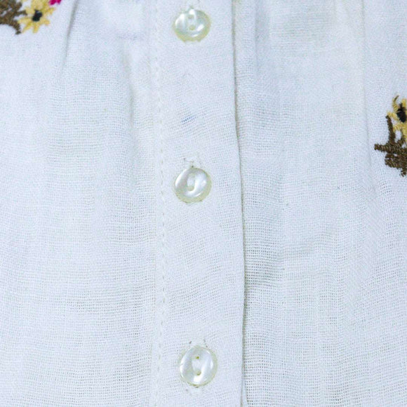 Ivory Collared Front All Over Embroidery Blouse Nawao.com