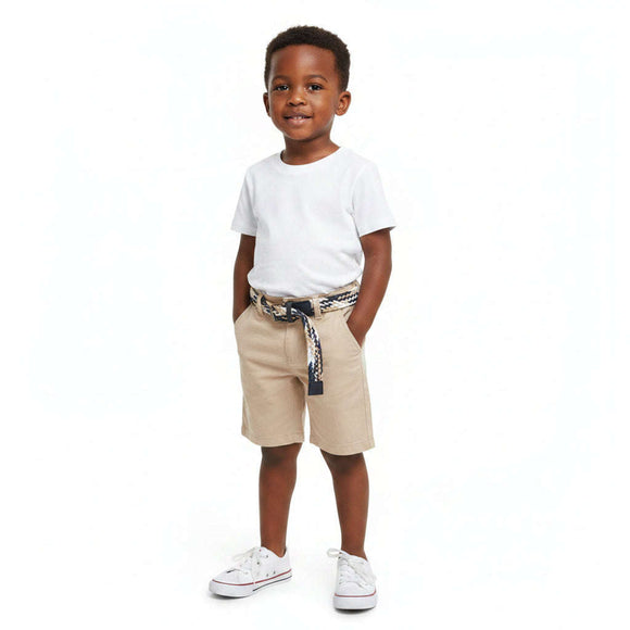 Ivory Cotton Linen Belted Shorts Ivory Nawao.com