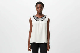 Ivory Crochet Neck Knit Top Nawao.com
